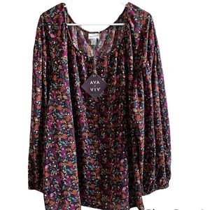 Ava and Viv NWT Floral Peasant Style Blouse 3X